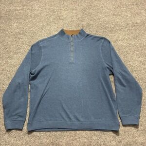 Ocean & Coast Mens Sweater Size XL Blue Pullover 1/4 Zip 100% Cotton Long Sleeve